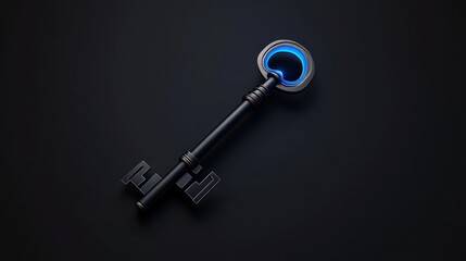 Wall Mural - Glowing Key to Success: A sleek, dark key with a vibrant blue glow, symbolizing opportunity, innovation, and unlocking potential.  