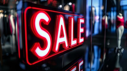 Bright neon SALE sign stands out in a modern retail store, emphasizing discount and shopping excitement.