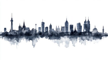 Wall Mural - European city skyline on white background