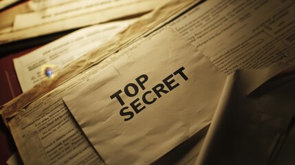 an image portraying a top secret folder, evoking mystery and intrigue within a vintage-style depicti