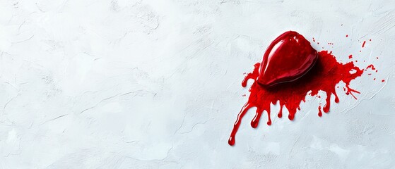 Poster -  A canvas adorned with red paint, a droplet of blood emerges from its peak