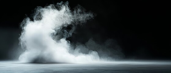 Sticker -  A monochrome image of smoke rising from a cloud against a pitch-black backdrop