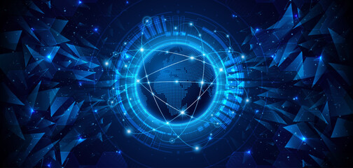 Aufkleber - Global connection network background. World map with technology circuit boards. Internet technology concept or global communication	