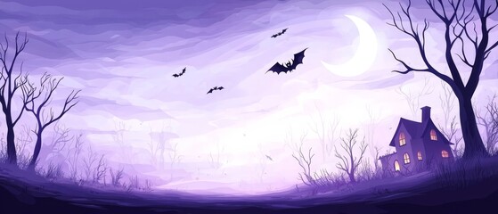 Sticker - Spooky house in haunting forest, night - bats fly