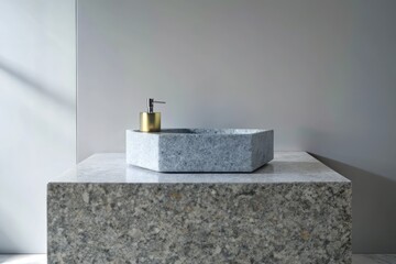 Wall Mural - Minimalist bathroom countertop with a sleek faucet.