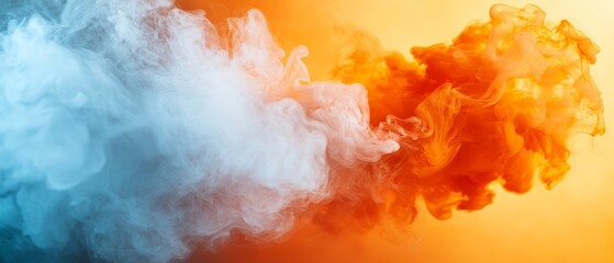 Canvas Print -  A collection of colorful smoke elements against a yellow and blue backdrop, featuring a white cloud centrally positioned within the frame