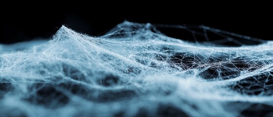 Poster -  A clear spider web against a black backdrop, overlaid with a softly blurred spider web shadow at its base