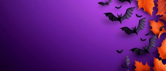 Poster -  A horde of bats against a purple backdrop, some flying over orange sections