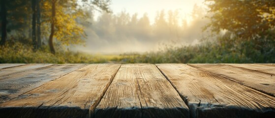 Wall Mural - sunlit trees filtering sunlight through fog