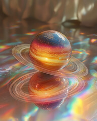 Fototapete - A gravitational field around a planet, visualized with bending space, isolated on a pastel background,