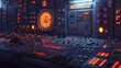 © jessica - nuclear reactor control room, with glowing control panels and complex instruments