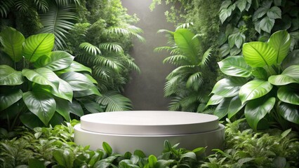 Canvas Print - Lush green foliage surrounding a circular pedestal.