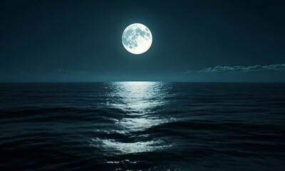 the full moon in the sea with the night sky