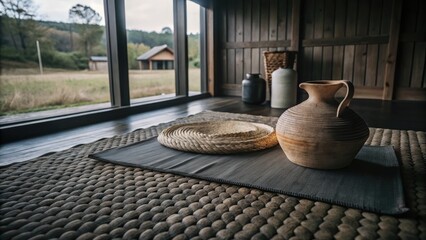 Wall Mural - Minimalist living space with a view of the countryside.