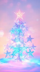 Canvas Print - glowing christmas tree made of stars with pastel lights - holiday decoration theme.
