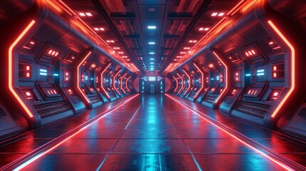 Wall Mural - futuristic interior with empty stage. modern future background. technology sci-fi hi tech concept. 3