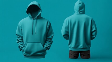 front and back teal hoodie mock up 