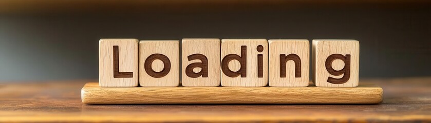 Wall Mural - wooden blocks displaying the word 'loading' on a work desk.