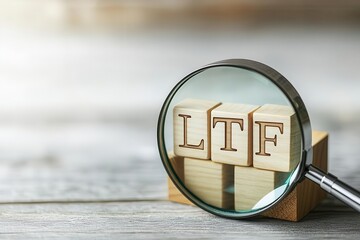 Wall Mural - magnifying glass over wooden blocks with letters, focused clarity concept