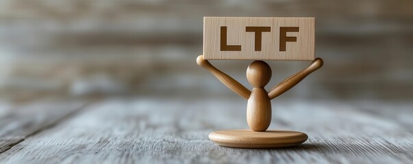 Wall Mural - wooden figure holding a sign ltf, creative workspace concept, blurred background.
