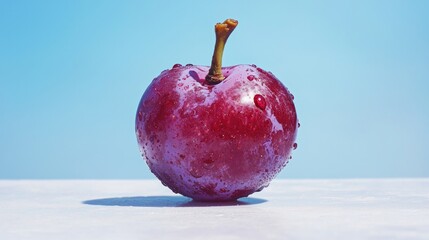 Wall Mural - A peeled and plump purple grape with a blue sky background and a clean white background, aesthetic, National Geographic style, close-up photography 