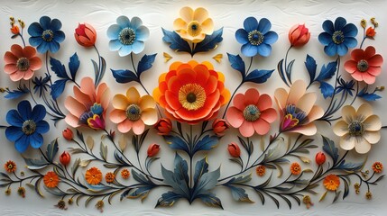 Wall Mural - Traditional Polish Wycinanki Cut-Paper Designs. Hand-Painted Folk Art with Bold Colors, Celebrating Polish Cultural Heritage