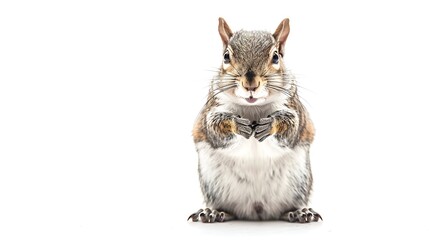 Canvas Print - A close-up of a squirrel holding something in its paws, showcasing its features against a white background.