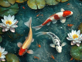 Canvas Print - koi fish swimming in a pond