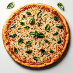 Wall Mural - Margarita pizza herbs, detailed basil, crispy crust, 3D illustration