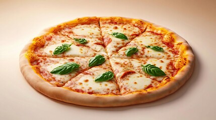 Wall Mural - Pizza topped with basil, stringy mozzarella, savory aroma, 3D illustration