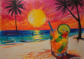 alcoholic cocktail on the ocean illustration