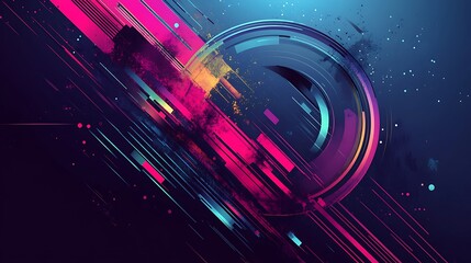 Abstract digital art with vibrant colors and geometric shapes, set against a dark blue background.