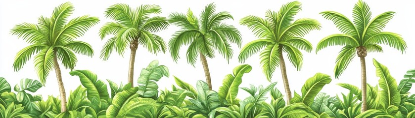 Sticker - Tropical Palm Trees and Lush Greenery Seamless Pattern