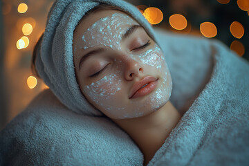 Poster - A person following a bedtime skincare routine, showing the importance of self-care before sleep. Concept of sleep hygiene.