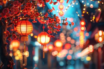 Enchanting mid autumn festival in china lantern lit on city street at night