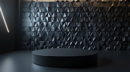 Poster - Black platform with a geometric triangular pattern background.