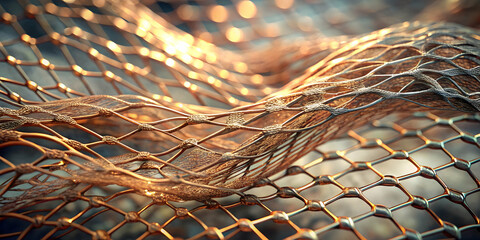 Golden Netting Abstract: Intricate, shimmering bronze net texture, undulating in a mesmerizing, abstract pattern.  Perfect for backgrounds, textures, and design projects.