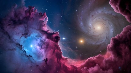 colorful space galaxy cloud nebula. bright blue nebula with purple and pink hues, and a yellow star.