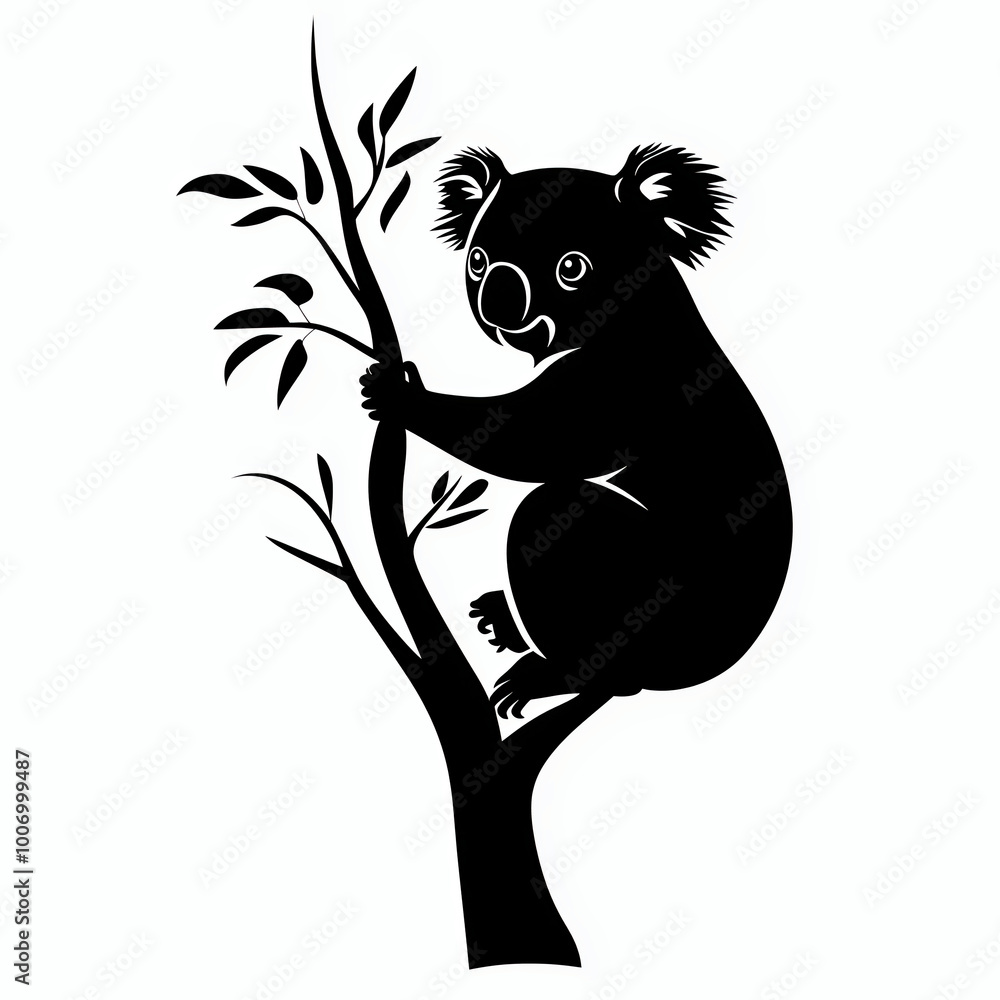 Koala on a tree branch vector illustration silhouette on a white ...