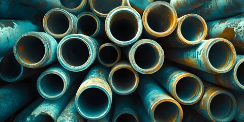 A stack of stainless steel pipes with the word steel