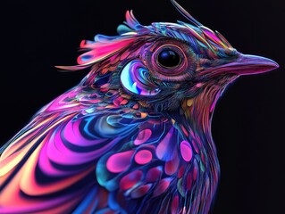 Poster - Trippy bird with psychedelic patterns on its feathers created with generative ai --ar 4:3 --v 6.1 Job ID: 7fc01e1c-9137-4f47-a54d-2ac8aa40452c