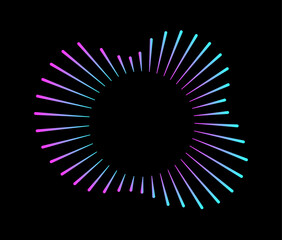 Poster - Radial curve of neon equalizer sound wave isolated on black background. Editable stroke Vector illustration 
