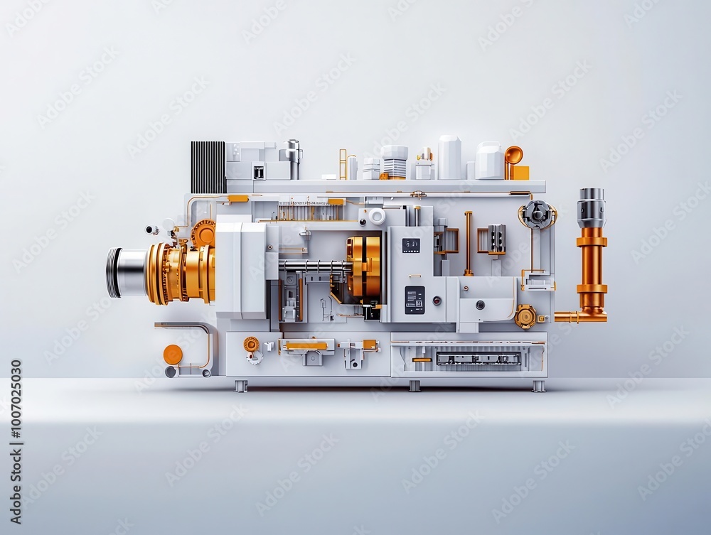 Cross-section of an injection molding machine, showing detailed ...