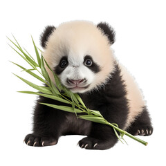 Wall Mural - baby panda eating bamboo isolated on transparent background