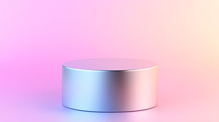 Poster - Metallic cylinder on pastel pink and blue background.