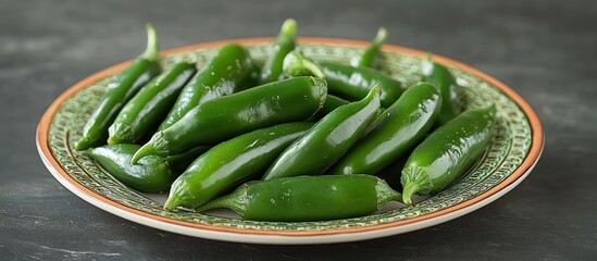 Sticker - A plate of fresh green jalapeno peppers.