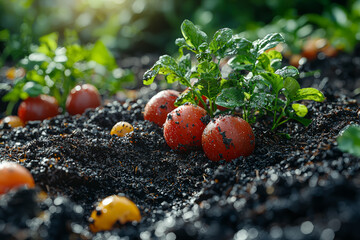 Canvas Print - Composting food scraps to reduce waste and enrich the soil. Concept of agriculture.