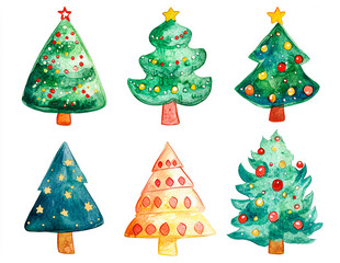 watercolor christmas trees set.