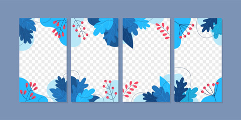 Canvas Print - Social media stories and post for winter season. Background. Background template with copy space for image and text. Winter leaves with cold colors