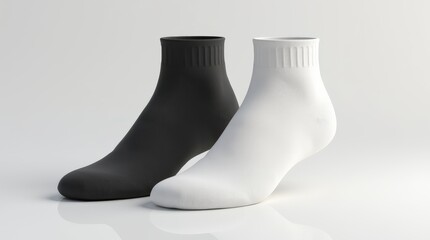 Two stylish ankle socks in black and white showcase a contemporary design on display